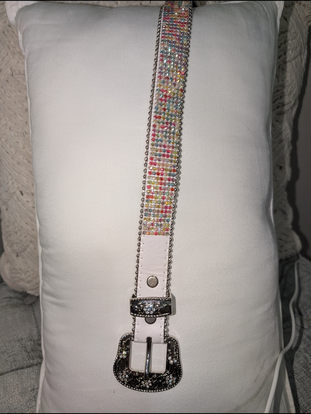 LG Multicolor Rhinestone Western-Style Girl's Belt - Picture 4 of 7